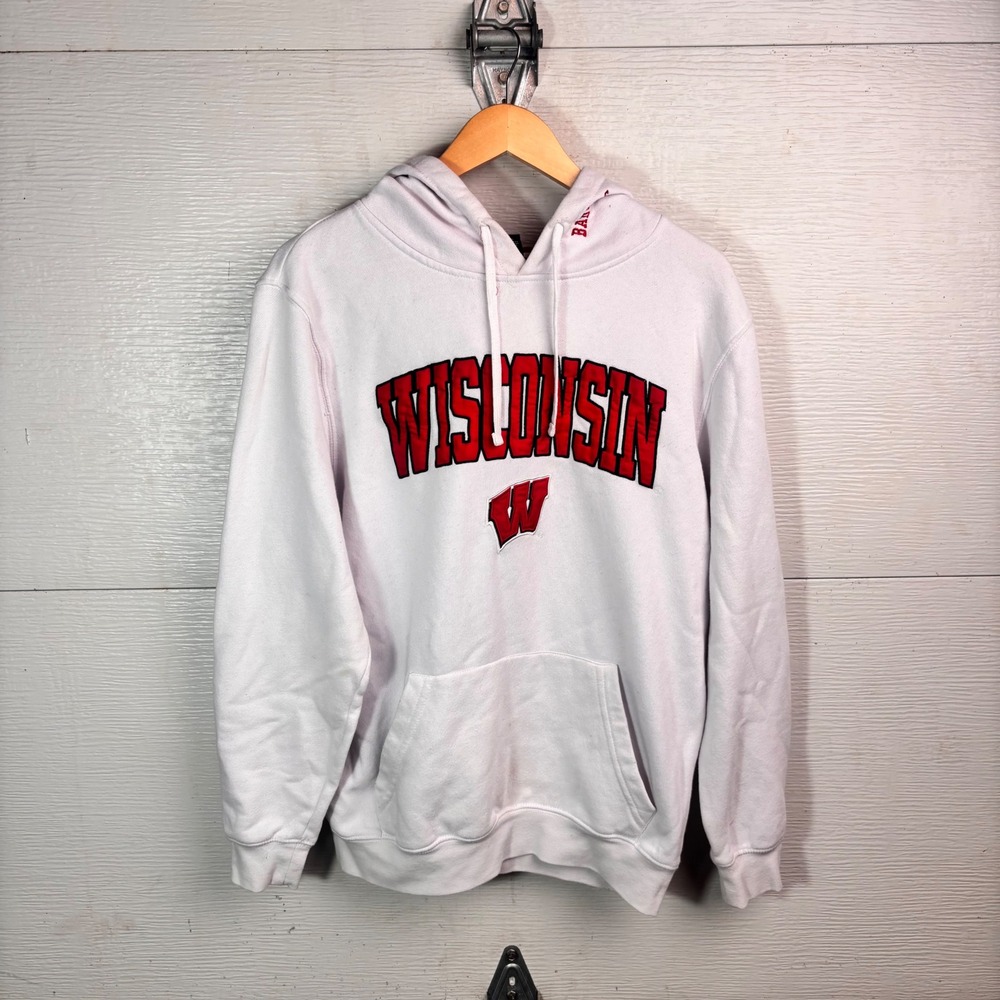 Collegiate Wisconsin Badgers Hoodie Colosseum White Embroidered NCAA Pullover M